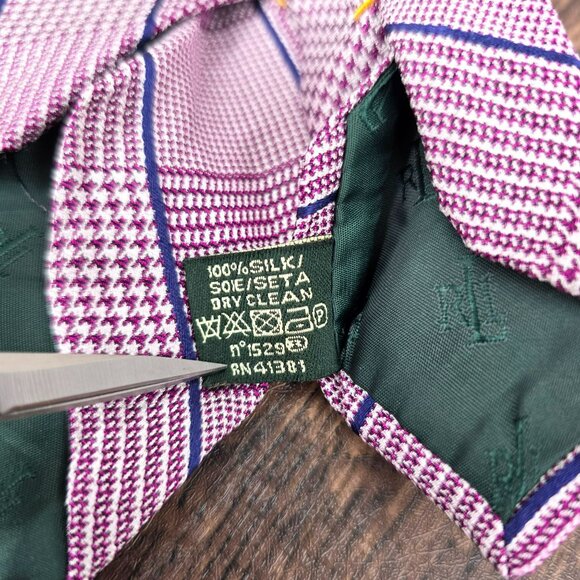Ralph Lauren LRL Tie Purple Blue Houndstooth Plaid Striped Handmade Silk Preppy - Picture 6 of 8